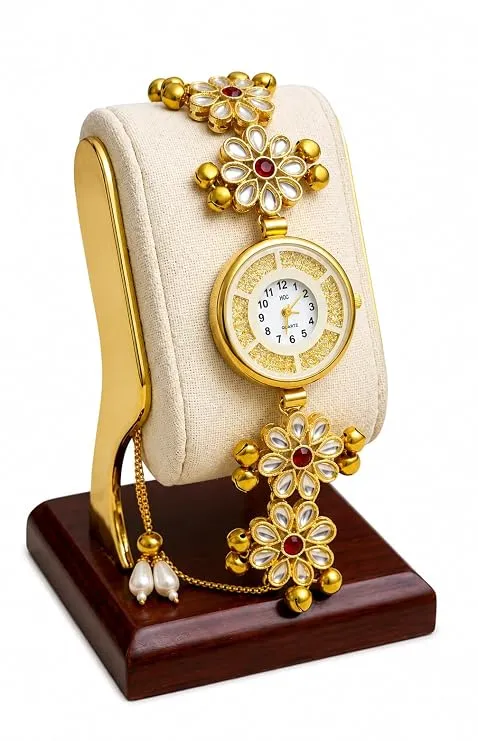 Royal Kundan Floral Bracelet Watch for Women